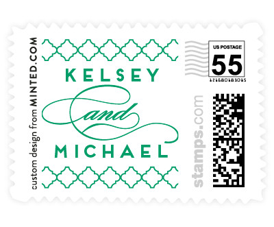 'Centered Script (E)' wedding postage