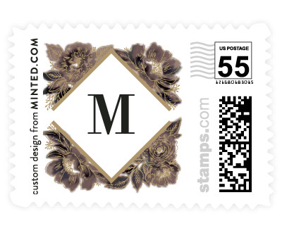 'Painted Peony Corners (E)' postage stamp